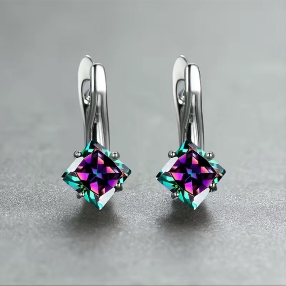 Elegant Silver 925 plated earrings with multicolor cubic zirconia